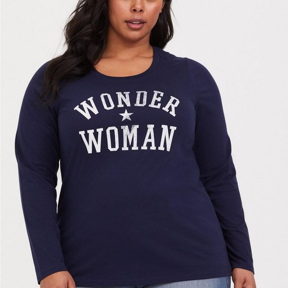 torrid Tops - Torrid Wonder Woman Navy Blue Slim Fit Tee 2X (18/20) Long Sleeve NWT